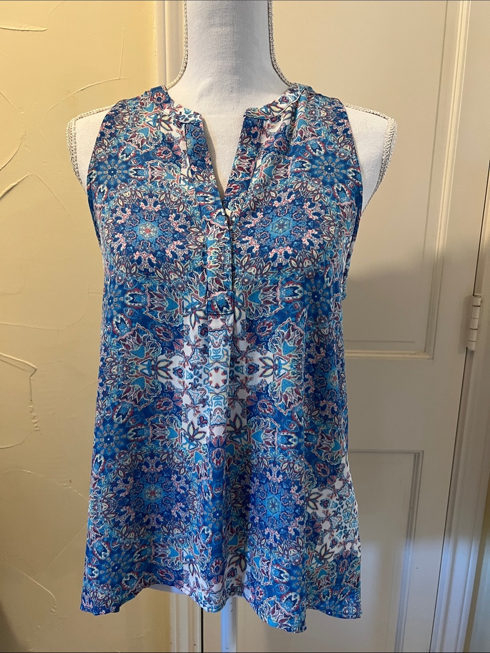 Carolina Belle Blue Multi-Pattern Sleeveless V-Neck Camisole